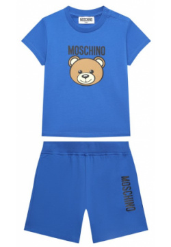 Комплект из футболки и шорт Moschino MRG00M/LAA02 Синяя футболка с изображением