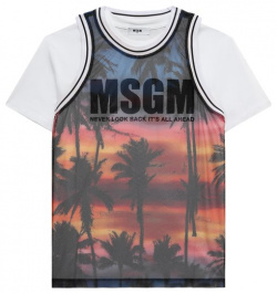 Хлопковая футболка MSGM kids S4MSJBKT318 Белую прямую футболку с контрастным