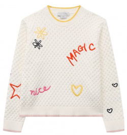 Хлопковый пуловер Stella McCartney TT9A40 Кремовый с фактурным