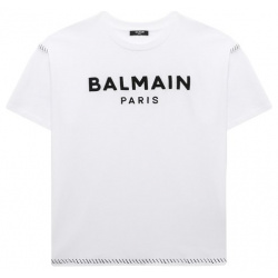 Хлопковая футболка Balmain BT8Q11 Выделяющимся спецэффектом этой белоснежной