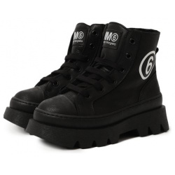 Кожаные ботинки MM6 75043/28 35 В черных высоких ботинках ребенку будет