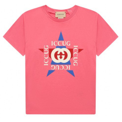 Хлопковая футболка Gucci 600127/XJDZ7/9 12M Розовая получилась не