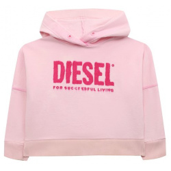Хлопковое худи Diesel J01186/KYAU8 Розовое с капюшоном