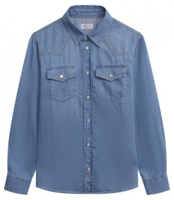 Джинсовая рубашка Brunello Cucinelli BR683C360B Синяя с деликатными