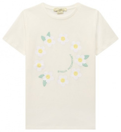 Хлопковая футболка Stella McCartney TS8E11 Прямую кремовую футболку с круглым