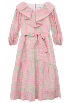 Хлопковое платье Paade Mode 232501617 Длинное розовое в узкую зеленую
