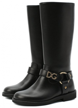 Кожаные сапоги Dolce & Gabbana D10986/AW998/24 28 Черные с широким