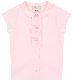 Хлопковая блуза с оборкой и коротким рукавом Gucci 503679/XB365 розового