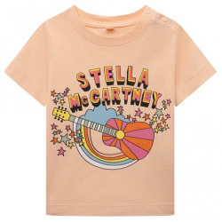 Хлопковая футболка Stella McCartney TS8001 Легкая персиковая с круглым