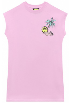 Хлопковое платье Barrow 033056 Розовое с короткими рукавами и круглым