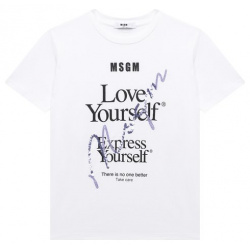 Хлопковая футболка MSGM kids MS029458 Белую футболку с черным принтом Love