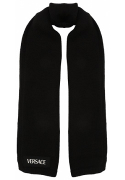 Шерстяной шарф Versace 1010846/1A07913 Черный однотонный связали из тонкой