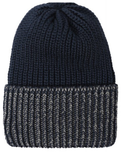 Шерстяная шапка Catya 327712 Темно синяя с широким меланжевым отворотом