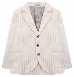Хлопковый пиджак Brunello Cucinelli BW467K723B Приталенный кремовый