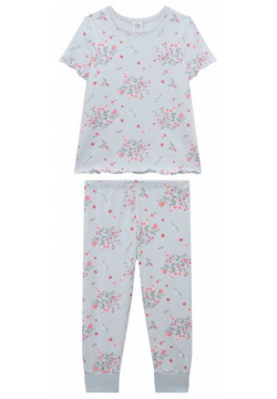 Хлопковая пижама Sanetta 233147 Для изготовления голубой пижамы с цветочным