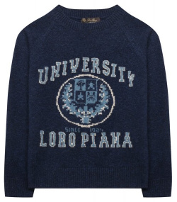 Кашемировый пуловер Loro Piana FAM2319 Синий меланжевый с круглым