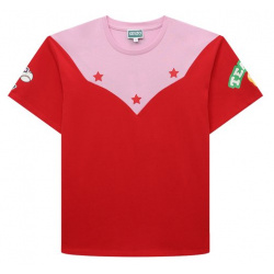 Хлопковая футболка Kenzo K15722/6Y 12Y Красная прямого кроя сшита из