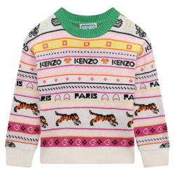 Хлопковый пуловер Kenzo K15683/3Y 5Y Разноцветный с жаккардовым
