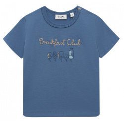 Хлопковая футболка Sanetta 11330 Синюю футболку с принтом и вышитой надписью
