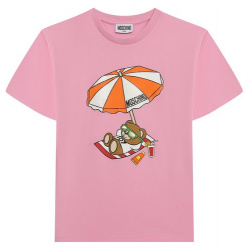 Хлопковая футболка Moschino HWM03R/LAA23/10 14 Розовая с круглой