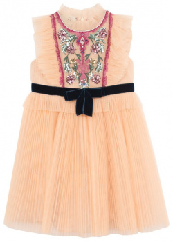 Многослойной платье с плиссированной юбкой и вышивкой пайетками Gucci 491929/ZB514