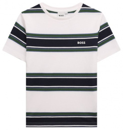 Хлопковая футболка BOSS J50721 Прямая в широкую горизонтальную полоску
