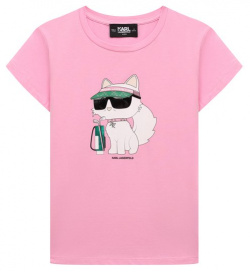 Хлопковая футболка Karl Lagerfeld Kids Z30111 Для пошива прямой футболки