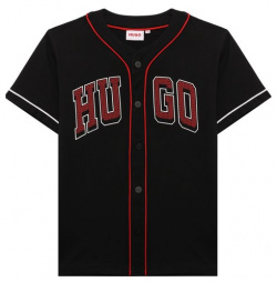 Хлопковая рубашка HUGO G00062 Черная напоминает форму бейсболистов