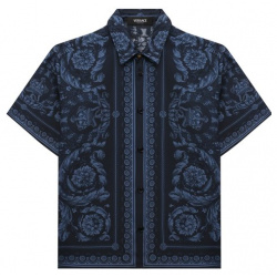 Шелковая рубашка Versace 1003789/1A09670/8A 14A Темно синюю рубашку декорировали