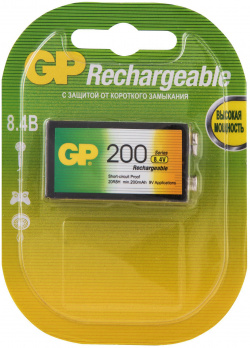 Перезаряжаемые аккумуляторы GP 20R8H 9V Крона  ескость 200 мАч (Блистер 1 шт) Batteries
