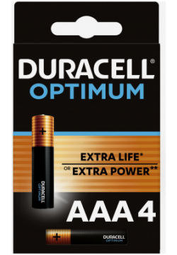 Батарейки щелочные Duracell Optimum ААА  4 шт Черный 0056021D11