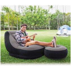 Кресло надувное Intex Ultra Lounge с пуфиком  подстаканником 102х137х79 см флок Серый 68564RVERI05 GREY