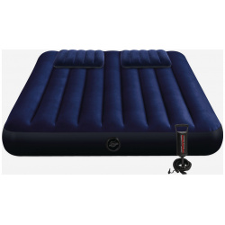 Кровать надувная 64765 DURA BEAM CLASSIC DOWNY  King 152x203x25 см флок+ручной насос+надув подушки(2 шт ) Синий Intex 64765RVERI05 BLUE