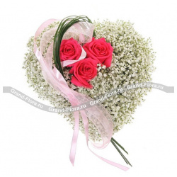Сердца из цветов Гранд Флора ser008 Букет 3 розовых роз  Город ангелов Любовь