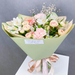 Цветы Гранд Флора new 00119 Влюбленность в лето  букет из роз и альстромерий