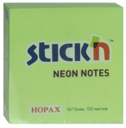 Блок самоклеящийся  Stick`n 100 листов неон зеленый Stickn для записей с