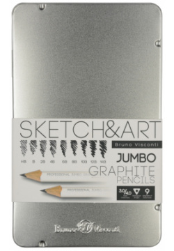 Набор из 9 чернографитовых карандашей Sketch&Art Jumbo  HB 14B Bruno Visconti