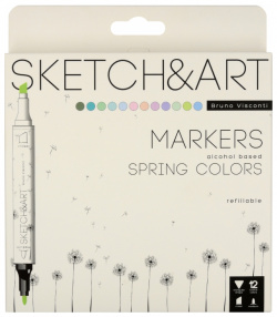 Набор скетч маркеров Sketch&Art  Весенний пейзаж двусторонние 12 цветов Bruno Visconti