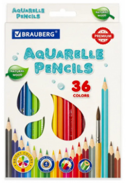 Карандаши цветные акварельные "Premium Aquarelle"  36 цветов грифель мягкий 4 мм Brauberg 181674
