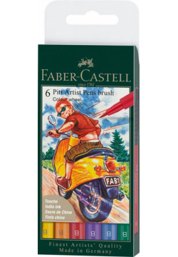 Ручки капиллярные Brush Col wheel  6 цветов Faber Castell