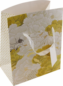 Пакет коробка Бело золотые цветы Феникс Презент 