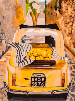 Живопись на холсте  Машина с лимонами Белоснежка