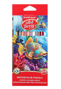 Акварельные карандаши шестигранные ArtBerry  24 цвета с кисточкой