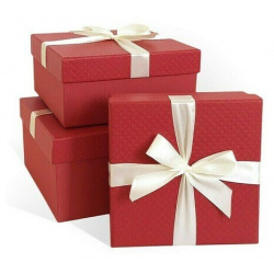 Коробка подарочная с бантом тисненая бумага Микс  170x170x70 мм красный бордовый РутаУпак