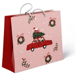Пакет бумажный подарочный Be Smart Santa Санта на машине  32х32 см