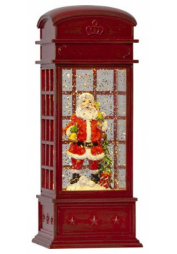 Декоративная миниатюра Санта в телефонной будке со звуковыми эффектами  красная 22 см Star Trading