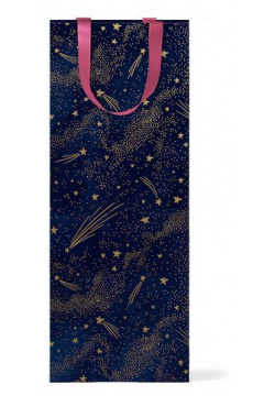Пакет подарочный Красота в деталях Звезды на тёмно синем фоне  15 х 38 см