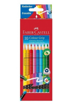 Карандаши цветные "Grip 2001"  с ластиками 10 цветов Faber Castell