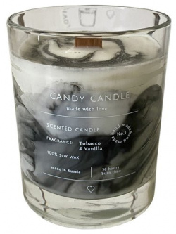 Свеча ароматическая Candy Candle  табак и ваниль черный мрамор 180 мл