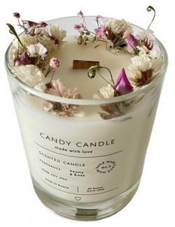 Свеча ароматическая Candy Candle  пион и роза цветы 180 мл
